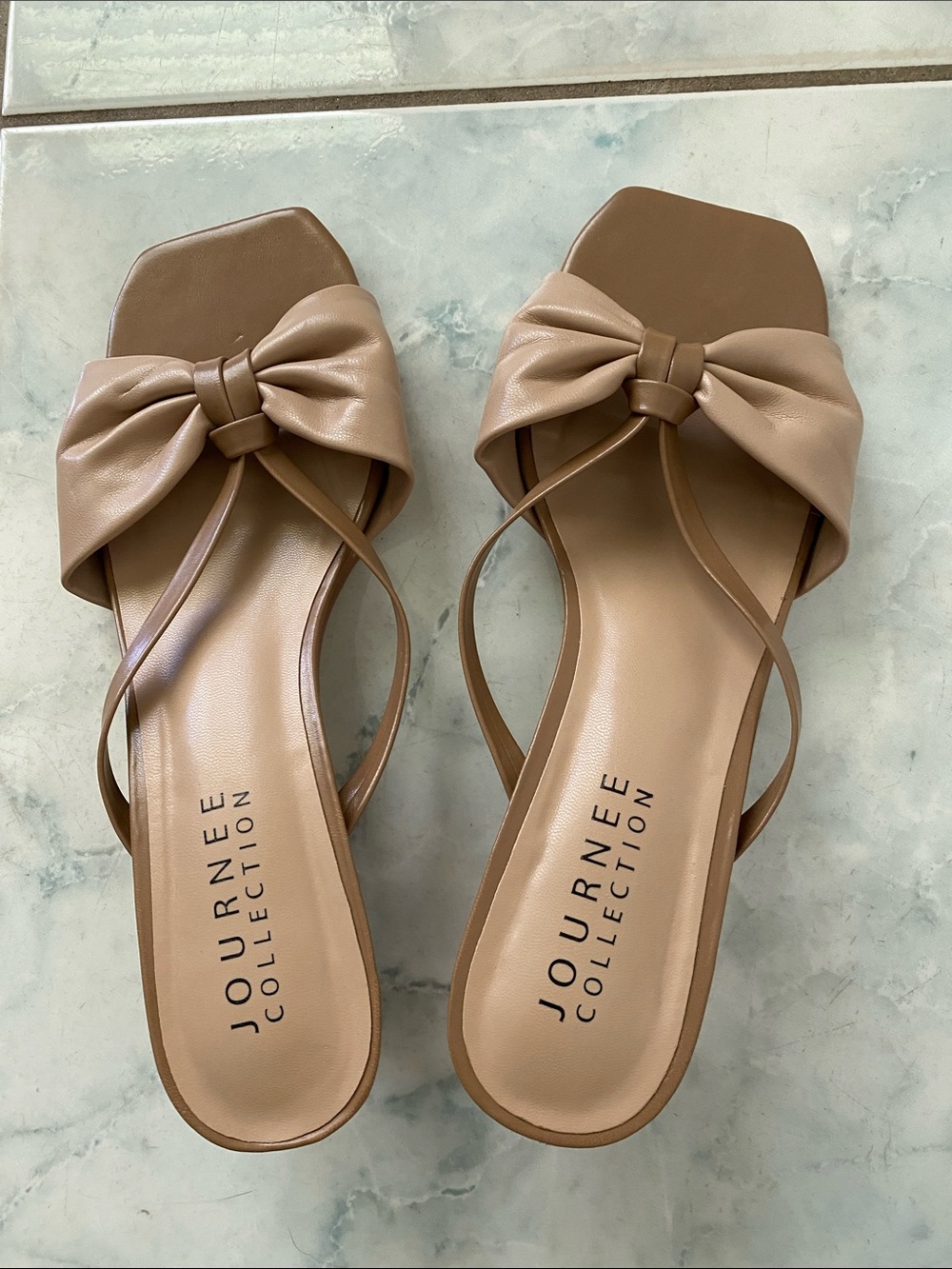 Journee Collection Tan Knot-Front Slide Mules